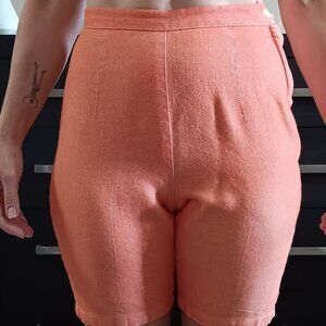 Vintage 1950s 1960s Orange Bermuda Shorts Home Sewn Cotton XS